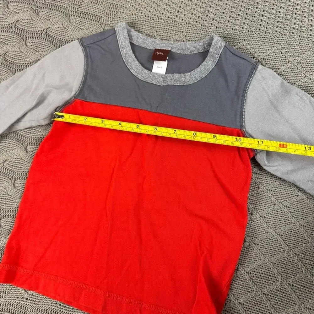 Tea Collection Gray & Red Color Block Long Sleeved Shirt ~ 2